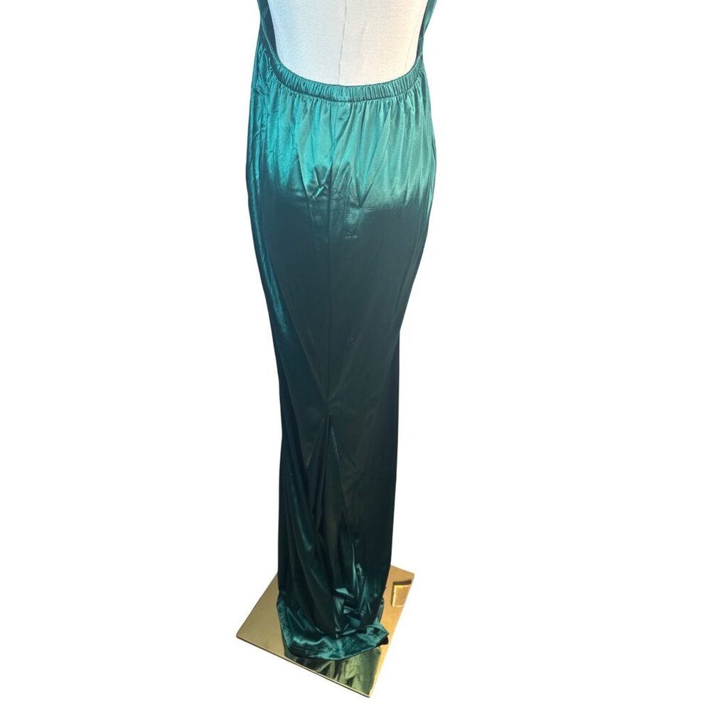 New Miss Ord Emerald Large Green Satin Halter Gown Tie & Plunging Neckline - Picture 9 of 14